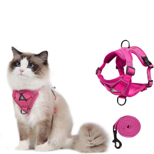 Katzengeschirr mit Leine Ausbruchsicher, Atmungsaktives Katzen Geschirr mit Reflektoren Leine für Hunde und Katzen Sicherheitsgurt für Spaziergänge Adjustierbar & Bequem (Rosa, L) von Jennytim