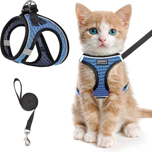 Katzengeschirr und Leine zum Spazierengehen, verstellbares Sicherheitsgeschirr für Hunde, Anti Ausbruch Brustgurt mit reflektierenden Streifen, perfekt für Spaziergänge, Training (Blau, L) von Jennytim