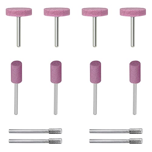 Schärf-Bits-Set für Dremel Rotationswerkzeug, Schleifscheiben + Schärfersteine, Schärfen Rasenmäherklinge, Axtbeil Heckenschere, Astscheren, flacher Schleifrad, Zylinder, Steingrat, rosa Aluminiumoxid von Jenoco