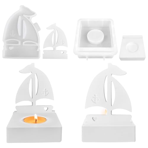 3D Silikonformen Gießformen-Silikonform Boot, Giessform Silikon Gießform Kerzenhalter Boot, Segelbootform Epoxidharz Silikonformen, Kerzenform, Gießform, Backform,Tortendeko (Teelichthalter) von Jenshhch