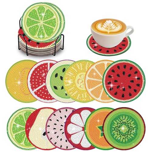 Jenshhch 12er DIY Diamond Art Untersetzer Set mit Halterung 5D Obst Motive rutschfeste Tassenuntersetzer für Basteln Geschenke Erwachsene Kinder Jenshhch 12er DIY Diamond Art Untersetzer Set mit Halterung 5D Obst Motive rutschfeste Tassenuntersetzer für Basteln Geschenke Erwachsene Kinder von Jenshhch