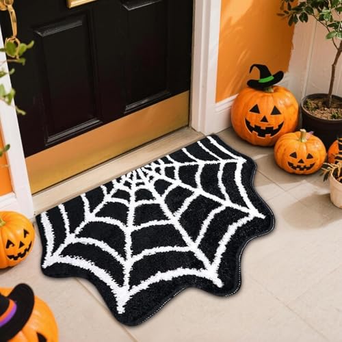 Jenshhch Halloween Fußmatte Kunstkaschmir rutschfeste Schmutzfangmatte Mit Fledermaus Geist Kürbis Design Weiche Duschteppiche Für Badezimmer Küche Haustür Eingangsbereich (C) von Jenshhch