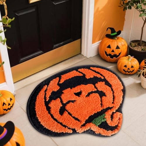 Jenshhch Halloween Fußmatte Kunstkaschmir rutschfeste Schmutzfangmatte Mit Fledermaus Geist Kürbis Design Weiche Duschteppiche Für Badezimmer Küche Haustür Eingangsbereich (D) von Jenshhch
