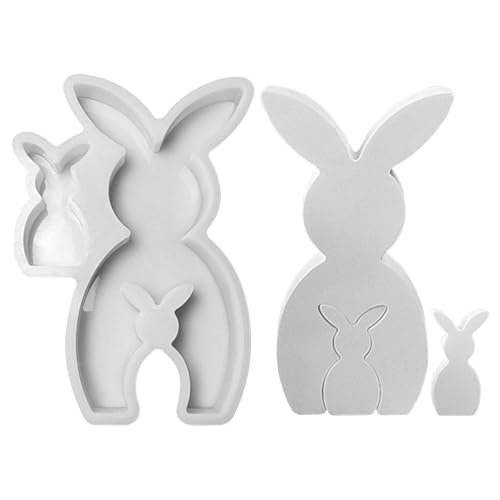 Jenshhch Osterhase Silikonform 2 Größen Ostern Kaninchen DIY Handwerk Kerzen und Gipsdekoration Präzise Motive Flexibles Entformen Hitzebeständig Multifunktional (B) von Jenshhch