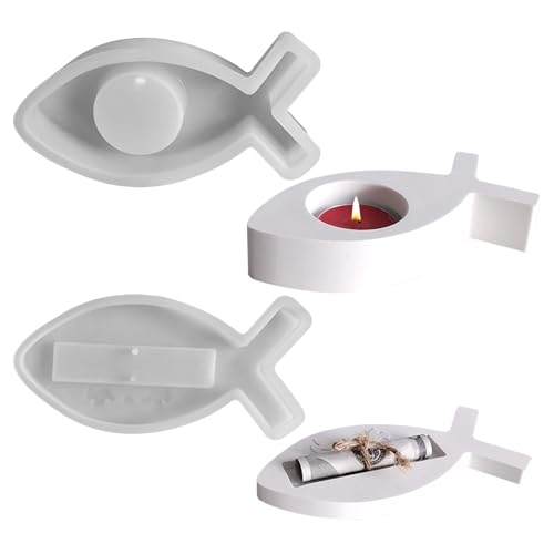Jenshhch Silikonform Fisch Kerzenhalter Gießform Für Teelichter Taufe Kommunion DIY Basteln Hitzebeständige Form Für Kerzen Seifen Schokolade Epoxy Resin Crafts von Jenshhch