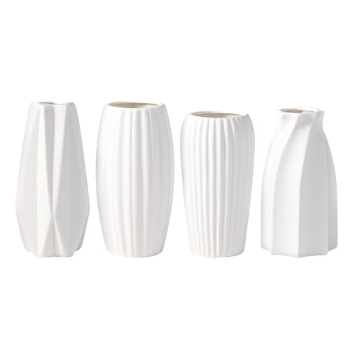 Vase Weiß Set aus Keramik, Vasen Deko Aesthetic für Moderne Deko Wohnzimmer, Weiss Blumenvase Boho Tischdeko, Frühlingsdeko Landhausstil Tulpenvase Porzellan für Schlafzimmer, Hochzeit Deko (A) von Jenshhch