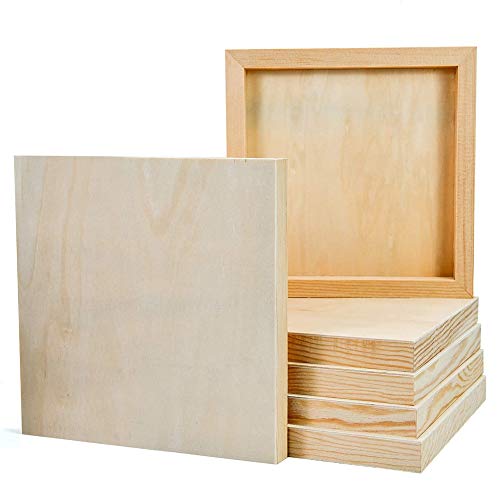 JeogYong 6pcs Holz Leinwand, Holzplatte Unvollendete Holz Malgrund Malplatte, Kreative Hausgemachte Holz Bilderrahmen, Natur Holzbretter Keilrahmen Malkarton zum Malen, Zeichnen, Kunsthandwerk 20x20cm von JeogYong