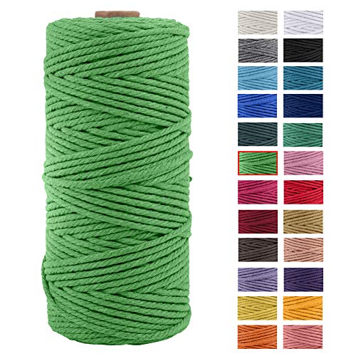 JeogYong Baumwolle Garn,Baumwollgarn Makramee-Seil Weiches Baumwoll-Seil,zum Wandbehänge, Pflanzenhalter,Geschenkverpackung 3mm x 109 Yards(Grasgrün) von JeogYong