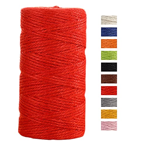 JeogYong Jute-Schnur, 2 mmx100 m, naturfarben, Jute-Schnur, 3-lagig, Gartenschnur, Küchenschnur, dickes Juteseil für Dekoration, Floristik, DIY, Bündelung, Verpacken von Geschenken (rot) von JeogYong