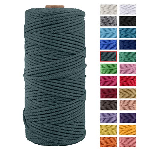 JeogYong Naturliches Baumwolle Garn, Baumwollgarn Makramee-Seil Weiches Baumwoll-Seil, zum Wandbehänge, Pflanzenhalter, Basteln, Heimtextilien, Geschenkverpackung 3mm x 109 Yards (Dunkelgrün) von JeogYong