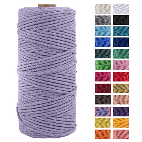 JeogYong Naturliches Baumwolle Garn, Baumwollgarn Makramee-Seil Weiches Baumwoll-Seil, zum Wandbehänge, Pflanzenhalter, Basteln, Heimtextilien, Geschenkverpackung 3mm x 109 Yards (Lila) von JeogYong