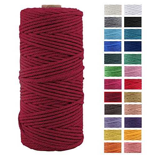 JeogYong Naturliches Baumwolle Garn, Baumwollgarn Makramee-Seil Weiches Baumwoll-Seil, zum Wandbehänge, Pflanzenhalter, Basteln, Heimtextilien, Geschenkverpackung 3mm x 109 Yards (Weinrot) von JeogYong