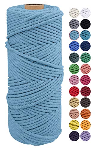 JeogYong Naturliches Baumwolle Garn, Natürlich Baumwollgarn Makramee-Seil Weiches Baumwoll-Seil, zum Wandbehänge, Pflanzenhalter, Basteln, Heimtextilien, Geschenkverpackung 2mm x 100m (Himmelblau) von JeogYong