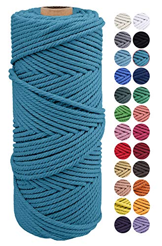 JeogYong Naturliches Baumwolle Garn, Natürlich Baumwollgarn Makramee-Seil Weiches Baumwoll-Seil, zum Wandbehänge, Pflanzenhalter, Basteln, Heimtextilien, Geschenkverpackung 2mm x 100m (Seeblau) von JeogYong