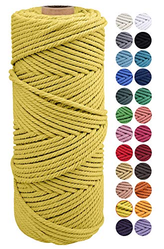 JeogYong Naturliches Baumwolle Garn, Natürlich Baumwollgarn Makramee-Seil Weiches Baumwoll-Seil, zum Wandbehänge, Pflanzenhalter, Basteln, Heimtextilien, Geschenkverpackung 2mm x 100m (Zitronengelb) von JeogYong