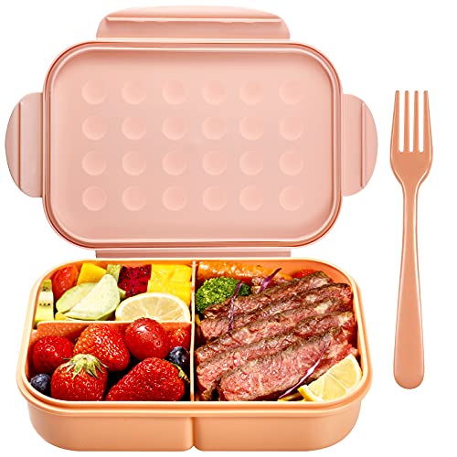 Jeopace Bento Box Erwachsene Brotdose Kinder mit 3 Fächern Erwachsene Lunchbox Auslaufsicher Mikrowellenfest (Mit Gabel,Orange) von Jeopace