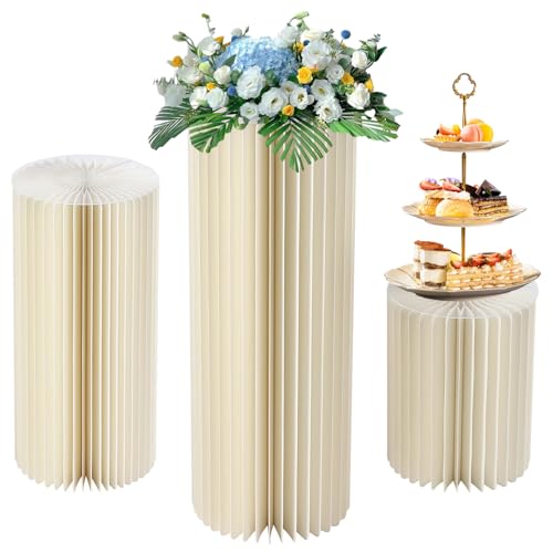 3 PCs Zylinder Podest Ständer eleganter weißer Karton Zylinderständer faltbare wiederverwendbare Hochzeitsdessert -Kuchenständer mit Acryldeckel zum Jubiläum, Weihnachtsausstellungen, Hochzeitsdekora von Jeorywoet