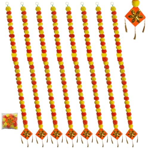 Diwali -Dekorationen, 8pcs Ringelblume Garland 5.7ft künstliche Ringelblumen Blumen Orange und gelb Diwali Dekorationen für die Halloween -Hochzeit zu Hause von Jeorywoet