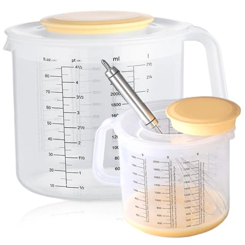 Großer Messbecher mit Griff, Messbecher mit Deckel, 2, 5 l großer Griff, spritzerdichter Mischung und Schalen mit klarer Skala zum Backen von Jeorywoet