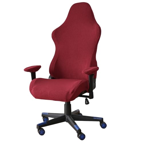 Jeorywoet 4PCS/Set Gaming Chair Cover Set Elastic Anti-Rutsch weicher staubdes Polyester-Bürostuhlabdeckung mit Armlehnenabdeckungen mit unabhängigen Armlehnen für Home Office, Computer, Wine Red von Jeorywoet