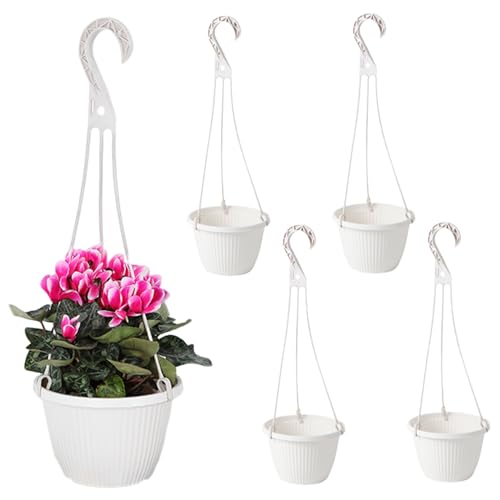 Jeorywoet 5pcs hängende Körbe Plastikblumen -Topf Wand Hanges Pflanzer Pflanzenhalter mit Haken für Garten Innen im Freien weiß hängende Korb von Jeorywoet