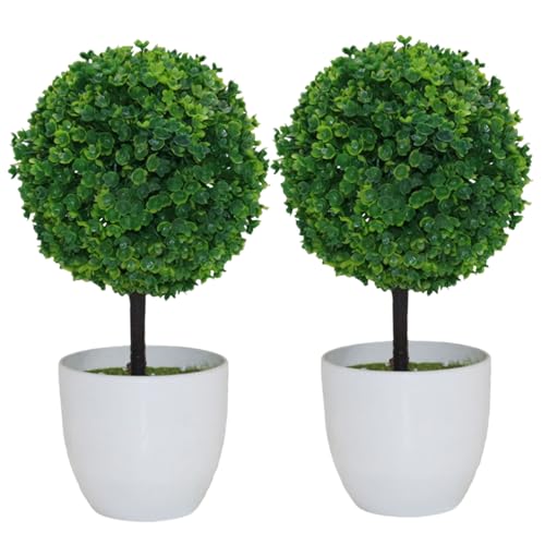 Jeorywoet Bunny Boxwood Topiary 2pcs 10 Zoll künstliche Topiary Bäume in Topf Dekorative Kunststoff Kunstboxholz Topiary Topiary Fake Greeny Plants für Bürodekoration Grüne Hasenboxholz Topiary von Jeorywoet