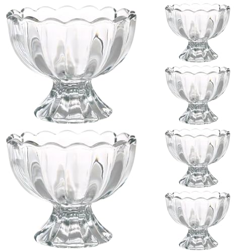 Jeorywoet Eiscremeschalen 6pcs Glas Dessertschalen Set Fooded Tassen 6,8 Unzen Kleinschale klare Snackbecher für Obstsalat Milchshakes Pudding Cocktailgetränke Party, Dessertschalen von Jeorywoet