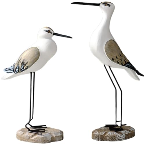 Jeorywoet Holzvögel, Möwendekor, 2pcs Holzvögel Statue mit Stabiler Basis, Vogelfiguren Wohnkultur für Bücherregal, Nachttisch, Eingangshalle, Fernsehschrank, Couchtisch von Jeorywoet