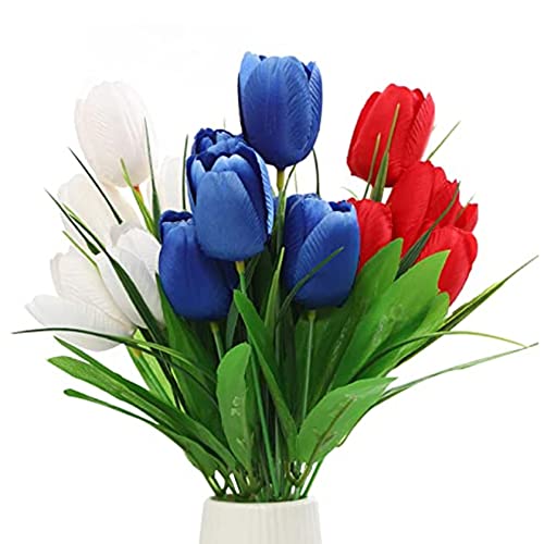 Jeorywoet Künstliche Tulips Blumen Blumensträuße für Independence Day Dekor rot weiß Blaue Blume für Hausgarten Vase Arrangements 3 Blumensträuße, künstliche Tulpen Blumen realistisch von Jeorywoet