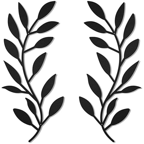 Jeorywoet Metallblatt Wanddekoration 1 Paar Olivenzweige Metall Wandkunst lebendige Schwarze Wanddekoration vorgebohrt von Jeorywoet