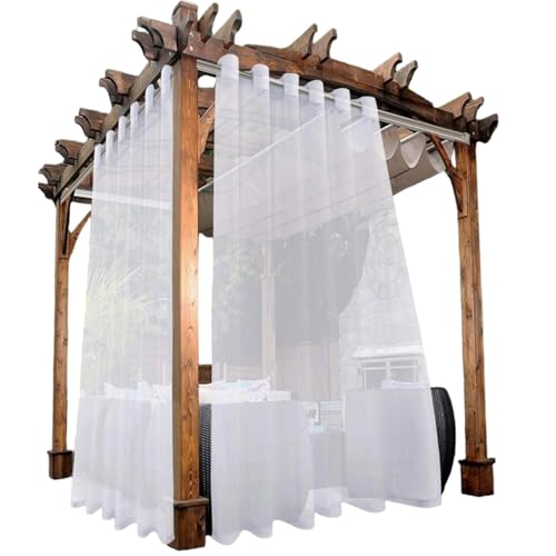 Jeorywoet Sheer Outdoor-Vorhänge, 2 Panel Außenterrassenvorhänge 52 x 84 Zoll Halbscheide Polyester wasserdichtes Weiß für Terrasse Pergola Balkon Pool Innenräume von Jeorywoet