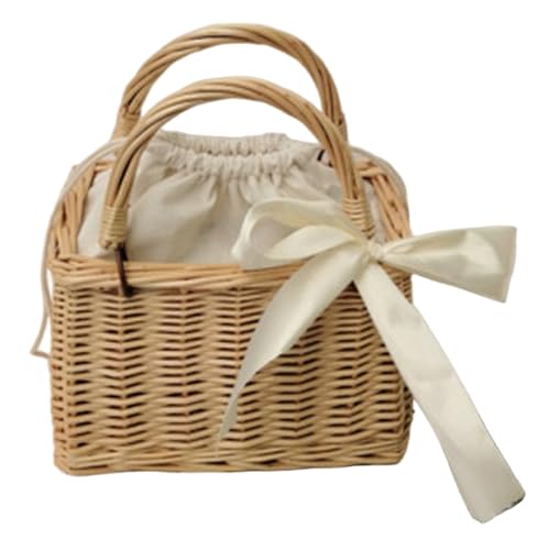 Jeorywoet Weidenhandtasche, Wicker Geldbeutel, natürlicher gewebter Korb mit Griff & Bowknot, tragbarer Picknickkorb für Frauen, Picknick von Jeorywoet
