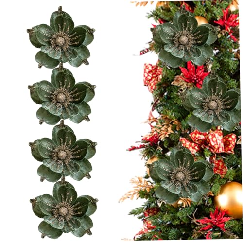 Jeorywoet Weihnachtsblumen, 4pcs Weihnachtsblumen künstlicher Glitzer Eleganter Samt Magnolia Künstliche Baumdekorationen für Hochzeitsfeier zu Hause, Grün, Dekorationen Jeorywoet Weihnachtsblumen, 4pcs Weihnachtsblumen künstlicher Glitzer Eleganter Samt Magnolia Künstliche Baumdekorationen für Hochzeitsfeier zu Hause, Grün, Dekorationen von Jeorywoet
