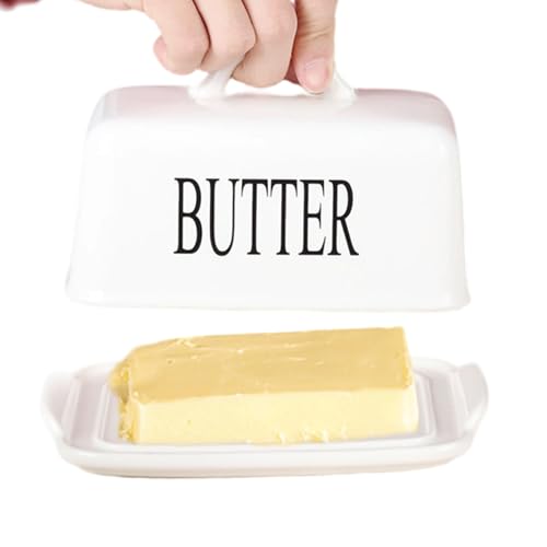 Keramikbutterschale, Butterschale mit Deckel, 6, 5 x 4, 3 x 4 Rechteck Keramik mit nicht rutscher Boden, staubdichtes Abdeckung für Kühlküche der Arbeitsplatte von Jeorywoet