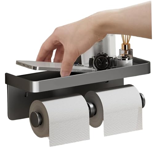 Kleber -Toilettenpapierhalter, Doppel -Toilettenpapierhalter, 2 in 1 Klebstoff mit Regal für Küchenheim RV von Jeorywoet