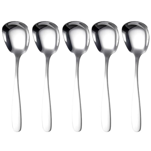 Quadratische Kopflöffel, 5pcs Quadratkopf Edelstahllöffel Suppe, eleganter koreanischer Stil, der Edelstahlsuppe zum Essen serviert von Jeorywoet