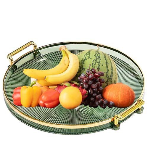 Jeorywoet Servierschale mit Griffen 10,6 Zoll runden Plastik Couchtisch Tablett Multifunktional dekorative Teeschalen Kosmetik -Schmuck Oganer für Kommode Tischplatte, Schmucktablett von Jeorywoet