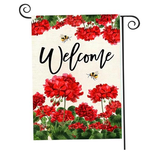 Sommergartenflagge, willkommene Gartenflagge 12x18 Zoll vertikaler Sommer Willkommen doppelseitig Biene Geranium Blume Rasenflaggen Verblassende Widerstandsfahnen der Sackleinen -Garten für Rasen, Bl Sommergartenflagge, willkommene Gartenflagge 12x18 Zoll vertikaler Sommer Willkommen doppelseitig Biene Geranium Blume Rasenflaggen Verblassende Widerstandsfahnen der Sackleinen -Garten für Rasen, Bl von Jeorywoet