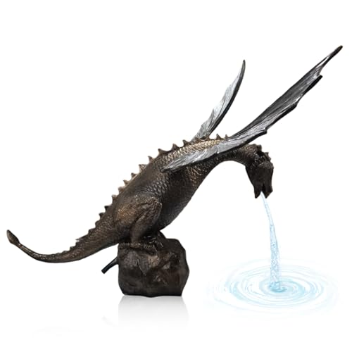 Terrassbrunnen 11,42 Zoll Antike Drachen Wasser Herbstharz Drachen Garten Statue mit Pumpen innerner Wasserbrunnen für Gärten, Terrassen, Teich, Terrassbrunnen von Jeorywoet