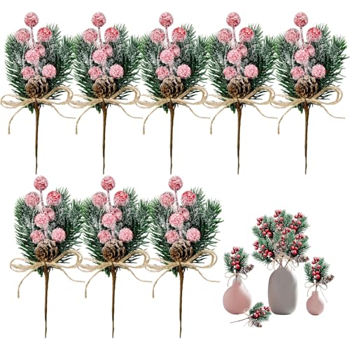 Weihnachtsbaum -Picks, 8PCS -Weihnachts -Picks, 8 Zoll lebensechte rote Beerenstiele Kiefernzweige, DIY Plastikblumen für Weihnachtsbaum -Ornamente Girlandkranz, künstliche Beerenstiele von Jeorywoet