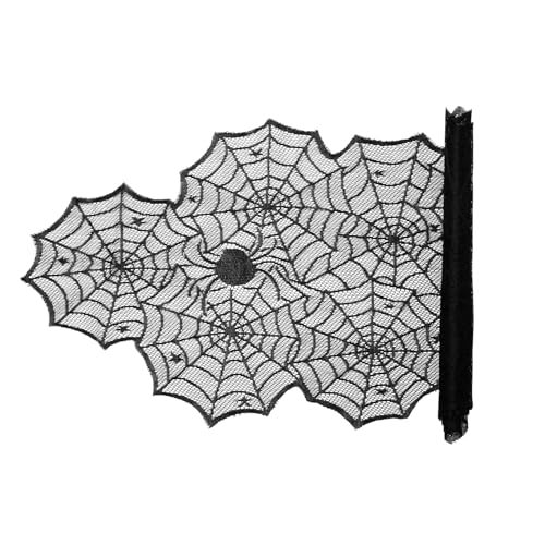 Spinnennetz Halloween Tischläufer Schwarz Halloween Deko, Tischläufer Spitze, 45 X 185 cm, Scary Spinnennetz Deko für Horror-Party, Mottoparty, Halloween-Dekorationen von Jeqqinuz