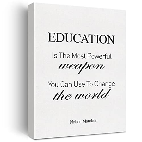 Leinwandbild, inspirierendes Zitat von Nelson Mandela, Education Is The Most Powerful Weapon You Can Use Leinwanddruck, Gemälde, Wanddekoration, gerahmt, Lehrer-Geschenk, 30,5 x 38,1 cm von JerLoe