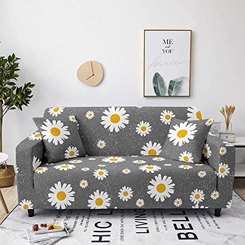 Sofabezug Sofa Überwürfe Elastische Stretch Sofaüberwürfe Sofahusse Couchbezug Sofa Bezug für L-Form I-Form Sofa Couch ( 3 Sitzer für Sofalänge 190-230cm, Blumen-Gänseblümchen C) von Jerdourb