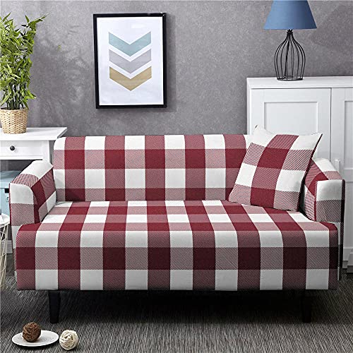 Sofabezug Sofa Überwürfe Elastische Super Stretch Sofaüberwurf 3 Sitzers Couchbezug Sofabezüge Sofa überwurf Sesselbezug Sofa Bezug für Möbel Couch, 175-220cm, Modern geometrisch kariert rot von Jerdourb