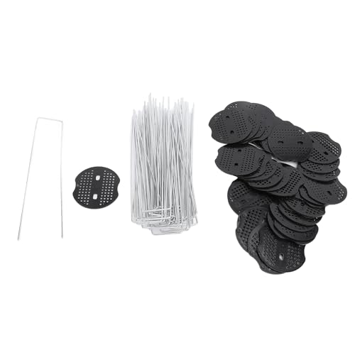 Jerliflyer Garden Landscape Staples Set 40Pcs U Shaped Iron Stakes and 40Pcs Plastic Gasket Set for Securing Lawn Fabric von Jerliflyer