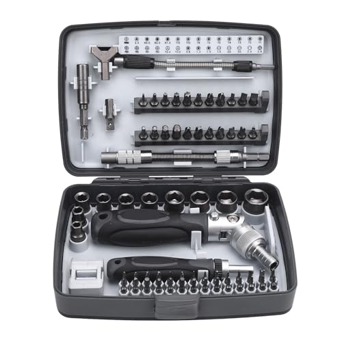 Jerliflyer -Schraubendreher -Set mit Gehäuse, 68 in 1 ergonomisch und 180 ° Rotation Griff genaue Bohrbit mit rotbaren Ratschengriffen für Computerradauto -Elektronikwartung von Jerliflyer