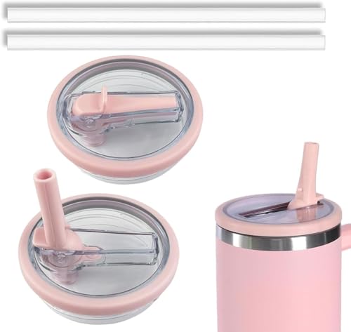 Jeroesja 2er-Set auslaufsicherer Deckel für Stanley Cup – Unverzichtbares Zubehör für Stanley-Cup-Besitzer – Flip-Straw mit Dichtung für Stanley Quencher H2.0 40oz (Rosa) von Jeroesja