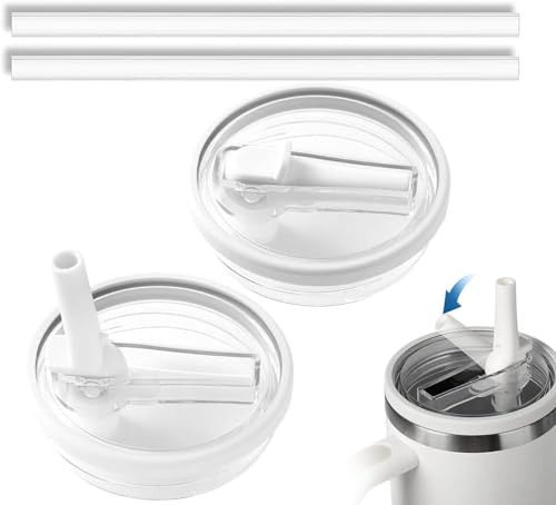 Jeroesja 2er-Set auslaufsicherer Deckel für Stanley Cup – Unverzichtbares Zubehör für Stanley-Cup-Besitzer – Flip-Straw mit Dichtung für Stanley Quencher H2.0 40oz (weiß) von Jeroesja
