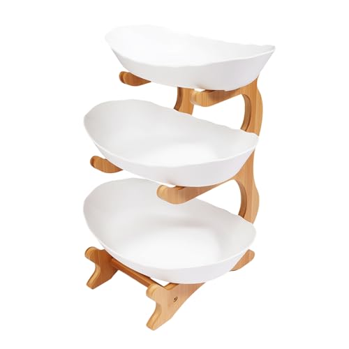 Jerool Servierschale mit Ständer, dreistöckiges Obstregal, mit natürlichem Bambus-Holzständer, Snack-Dessert-Kuchen-Tablett-Tablettständer, geeignet für Partys und Hochzeiten, Holz, weiß Jerool Servierschale mit Ständer, dreistöckiges Obstregal, mit natürlichem Bambus-Holzständer, Snack-Dessert-Kuchen-Tablett-Tablettständer, geeignet für Partys und Hochzeiten, Holz, weiß von Jerool
