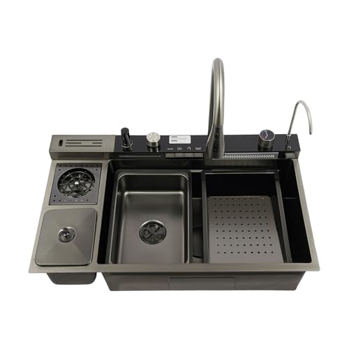 Multifunktionale Edelstahlspüle, rechteckige Spüle mit Auszieharmatur, Küchenspüle, Einzelbeckenspüle, Küchenspüle zum Einbauen von Jerool